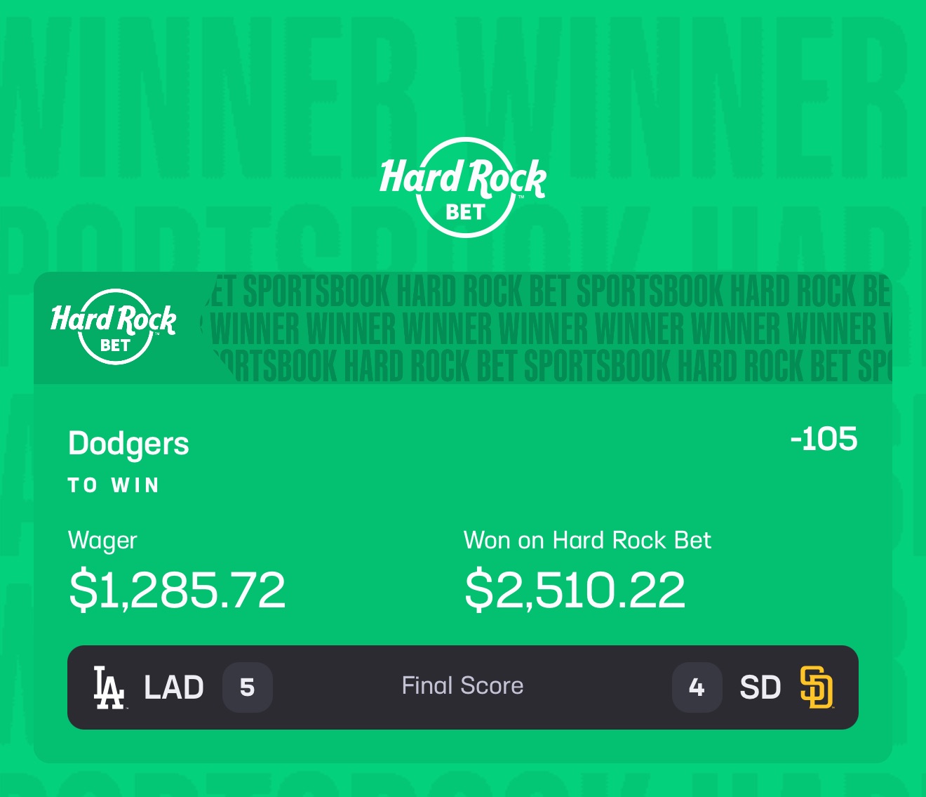 Winning bet slip