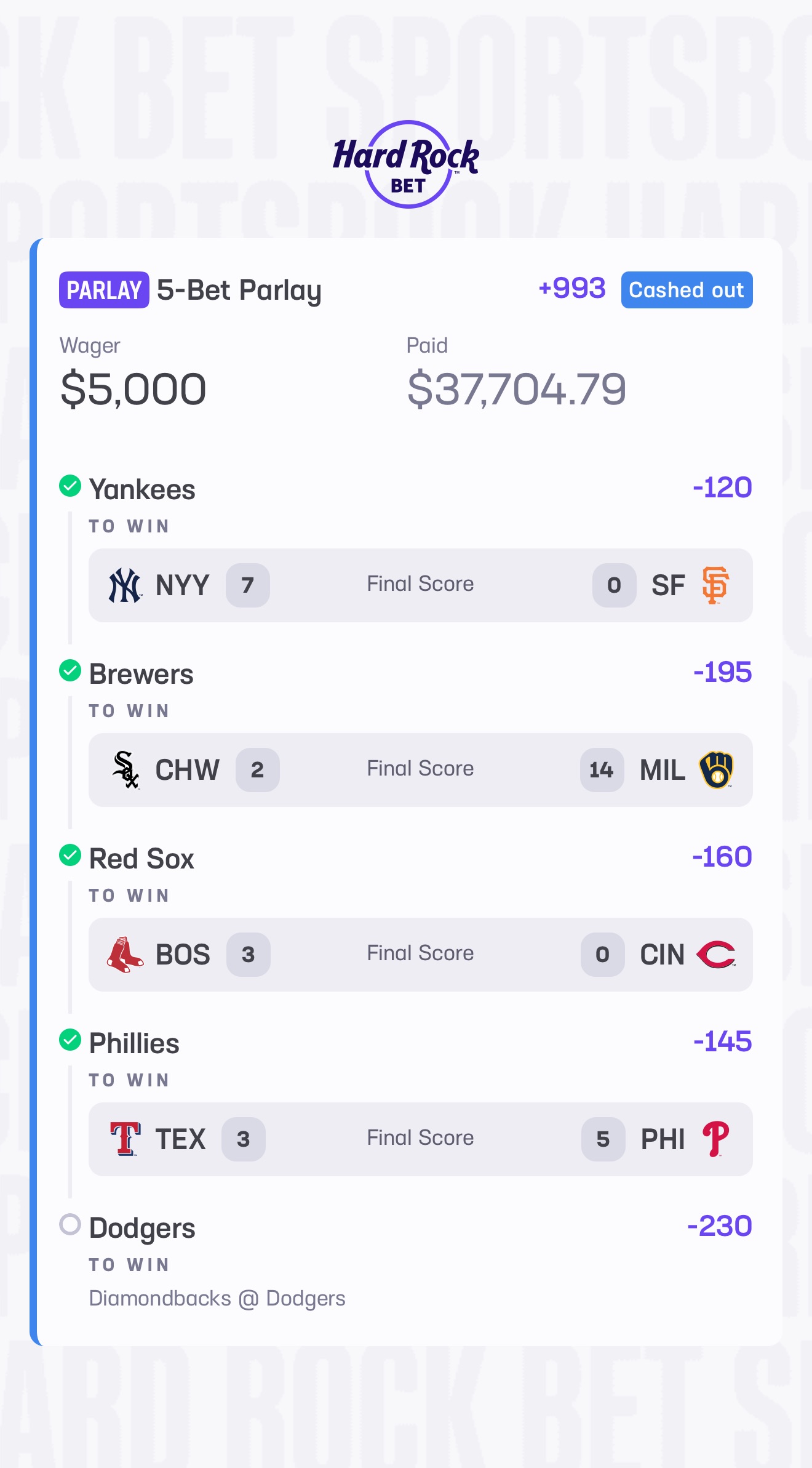 Winning bet slip